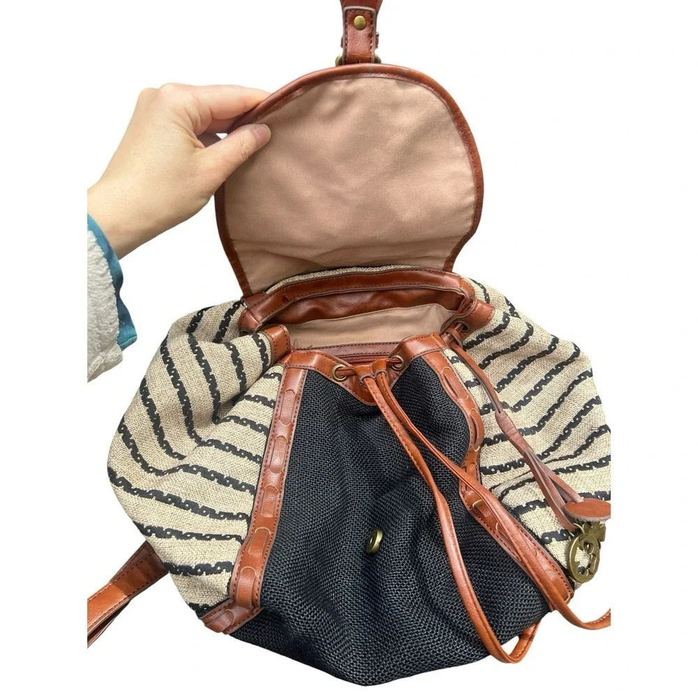 LUCKY BRAND Kendal Striped Woven Blend Backpack Rucksack Bag Shoulder Linen